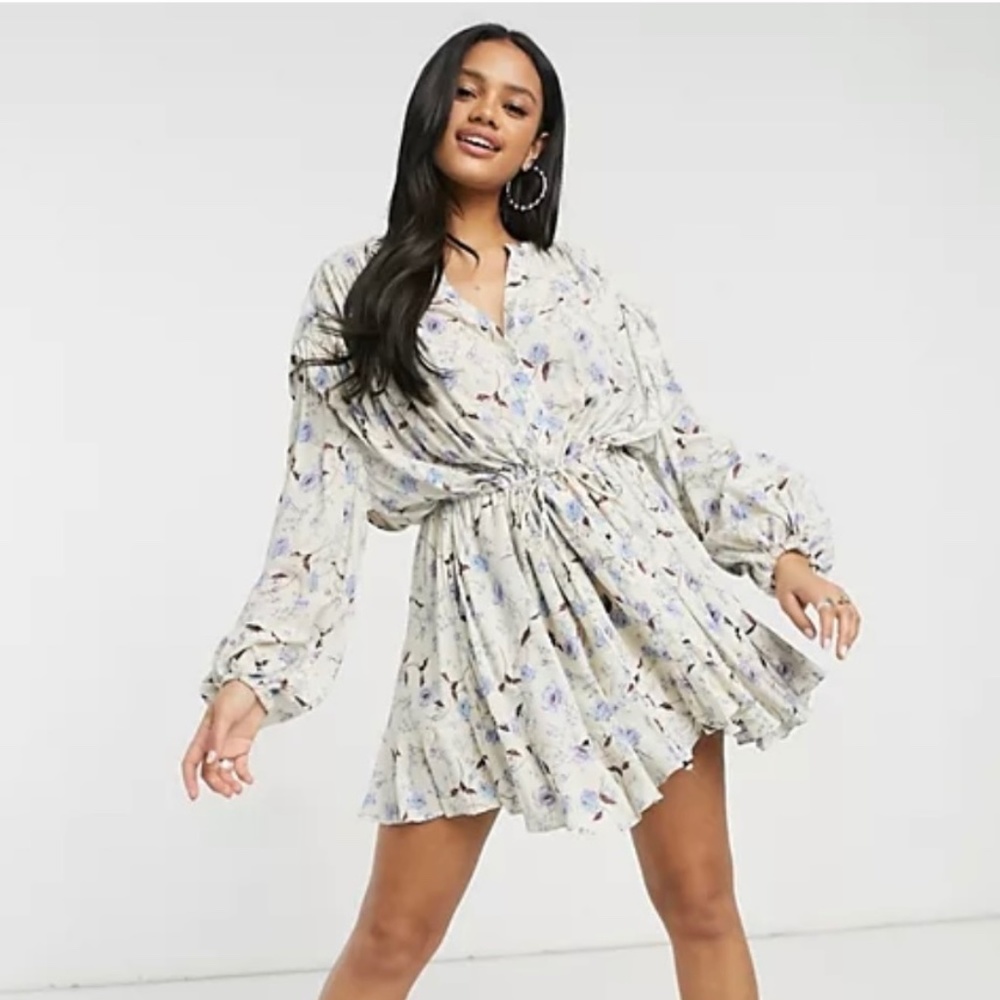 Free People Flower Fields Mini Dress In Cream Multi-White In Light Combo Size M